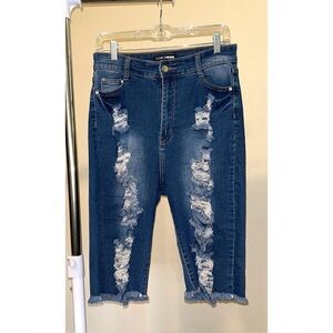 Fashion Nova Ripped Bermuda Denim Shorts Size 13